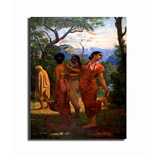 Image of Sikhash Raja Ravi Varma Canvas Paintings Classic Art, Indian Art, Famous Artist, Wall Painting for Living Room, Bedroom, Office, Unframed, Multicolor Fabric Size - 12x9 inches (30x23 cms, Shakuntala Looks of Love)