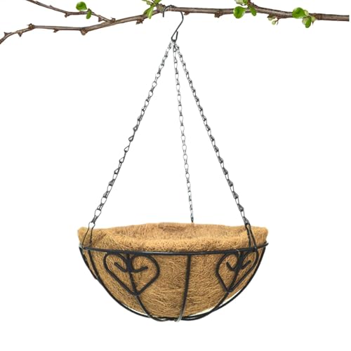 Hängekorb mit Kokosfutter, Gartenkorb in Herzform, mit Futter aus natürlichen Kokosfasern, Hängetöpfe aus