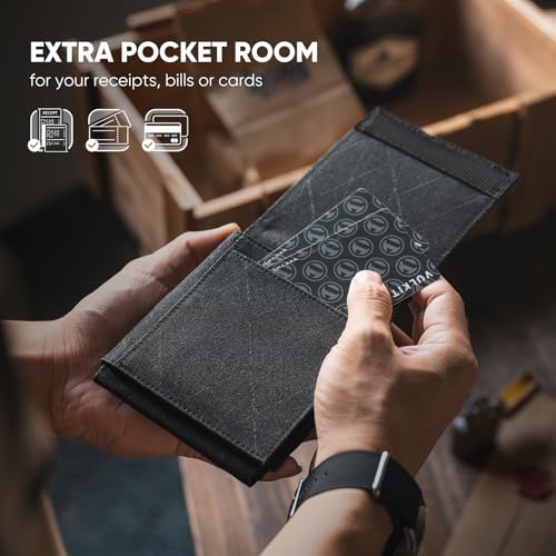 VULKIT Mens Wallet RFID Blocking Card Holder Minimalist Multifold Magic Wallet, for 20+ Cards, Cash, Bills Black3