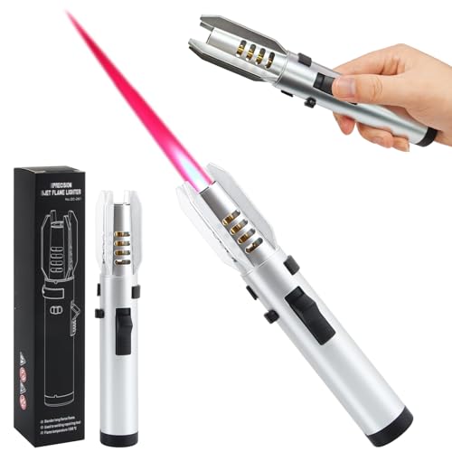 SilverChry Briquet Coupe-Vent Long, Allume Gaz, Jetflame Lighter, Chalumeau Cuisine, Rechargeable, Allume Feu Cheminée (Sans Butane)