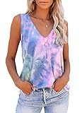 ETCYY Women Tie Dye Sleeveless V Neck Tank Tops Workout Shirts Casual Summer Loose Fit Sports Athletic Yoga T Shirts