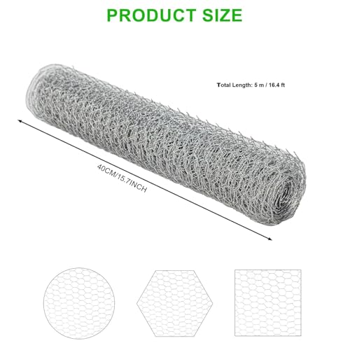 0.4 x 5 m Maschendraht Verzink, Kaninchendraht, Hasendraht Drahtzaun, Hühnerdraht Feinmaschig, Dechseckgeflecht für Tierzäune, Handwer ksartikel, Gemüsegarten, Heimwerker und Heimdekore