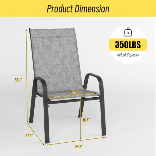 Image of Betterhood Patio Chairs Set of 4, Stackable Outdoor Dining Chairs Set with Breathable Seat Fabric, All-Weather Powder-Coated Metal Frame for Pool Side, Backyard, 350LBS Capacity (Light Grey, Set of 4)