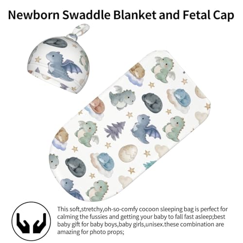 Image of Dragon Swaddle Blanket with Hat for Baby, Swaddling Dragon Theme Baby Stuff