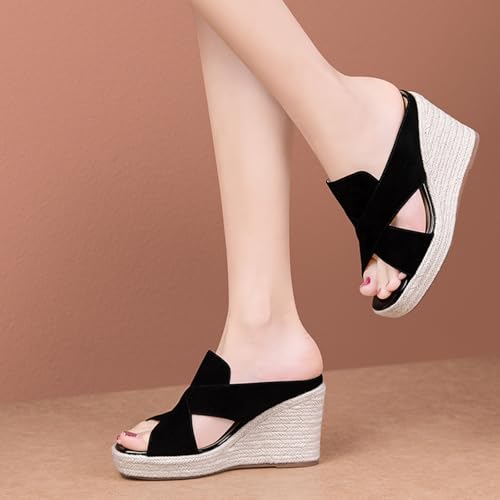 Platform Wedge Sandals for Women, Slip On Sandal, Open Toe Shoes, Women's Summer High Heel Casual Vacation Beach Sandals, 3.34" Heels Comfortable Soft Arch Support Sandals3