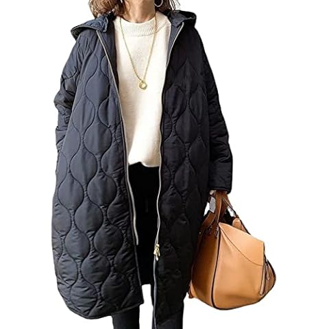 Sexyshine Women's Diamond Quilted Jacket Zipper Up Hooded Long Lightweight Padding Down Coat with Pockets,23918BL Cover