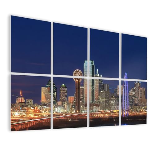 Paneles acústicos artísticos autoadhesivos Skyline Dallas Texas 8 unidades 48"x32" para oficina, hogar y estudio miniatura 1