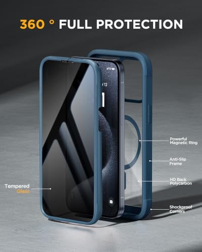 Image of Miracase for iPhone 15 Pro Case 6.1'',with Private Screen Protector,Blue