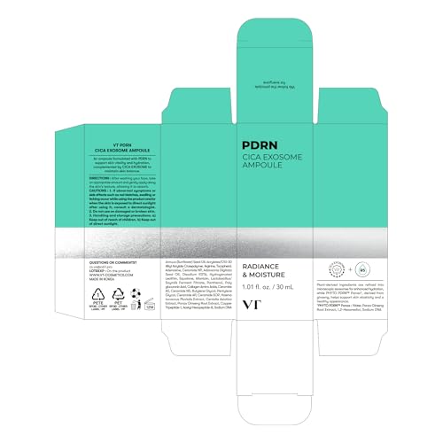 VT COSMETICS PDRN Cica Exosome Ampoule, Firming Serum with Peptide & Ceramide for Anti-Aging, Wrinkle Care, Plumping, Hydration & Radiant Glow, For All Skin Types, Korean Skincare (1.01 fl. oz.)