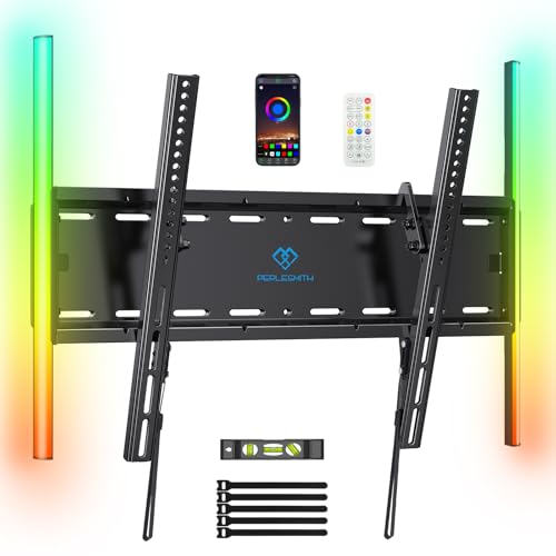 PERLESMITH Tilt TV Wall Mount with LED Light TV Mount for 2660 Inch TVs up to 115 lbs Low Profile Backlit TV Bracket with Music Sync Fits 8/16 Wood Studs Max VESA 400x400mm PSTVM74B