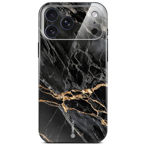 Coque iPhone 17 Pro Max ONEFLOW rigide marbre noir et doré pailleté avec protection caméra