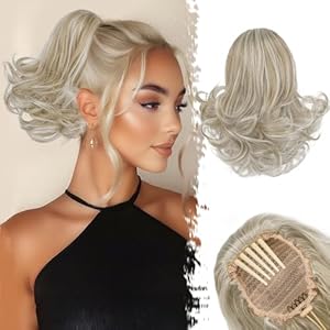 BARSDAR Kam Clip Paardenstaart Extensions met trekkoord, 25cm Korte Golvend Paardenstaart Extension voor Vrouwen Synthetische Kam Clip in Haarstukje Paardenstaart Haarverlenging