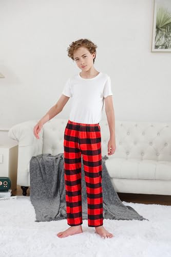 TUONROAD Boys 3 Pack Pajama Pants Soft Plaid Cozy Elastic Waist Sleep Bottoms Size 7 14 with Pockets4
