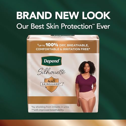 Image of Depend Silhouette Adult Diapers, Incontinence & Postpartum Bladder Leak Underwear for Women, Maximum Absorbency, Medium, Pink, 14 Count, Packaging May Vary (Pack of 2)