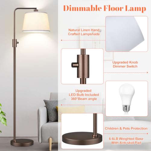 Image of Nintiue [Upgraded] Dimmable Floor Lamp, 1000 Lumens LED Edison Bulb Included, Modern Arc Standing Tall Brown Floor Lamp for Living Room Bedroom Office Dining Room