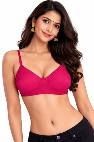 Image of Women's Cotton Medium Padded Bra | Soft & Breathable Fabric | Full Coverage Everyday Comfort Bra | Adjustable Straps & Back Hook Closure