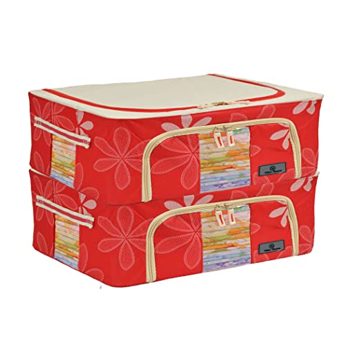 Image of Yellow Weaves Foldable Cloth Storage Box /Wardrobe Organizer, 44 LTR, 2 pieces, Red
