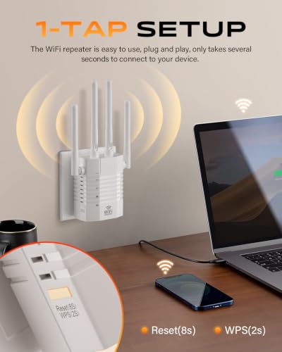 Image of 1200Mbps Dual Band WiFi Extender Signal Booster for Home 12880 Sq.ft | WiFi Extender With Dual Band, 1-Key Setup, Stable 105-Device Connection, Strong Signal Penetration, Ethernet Port Support