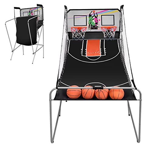 Giantex Foldable Basketball Arcade Game, 8 Game Options, Electronic Double Shot 2 Player W/ 4 Balls And Led Scoring System, Indoor Basketball Game For Kids, Adults #TOP5