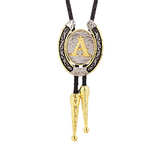 Huabola Calyn Bolo Tie For Men- Golden Initial Letter Abcdmjr To Z Western Cowboy Bolo Tie For Women (A) #TOP1