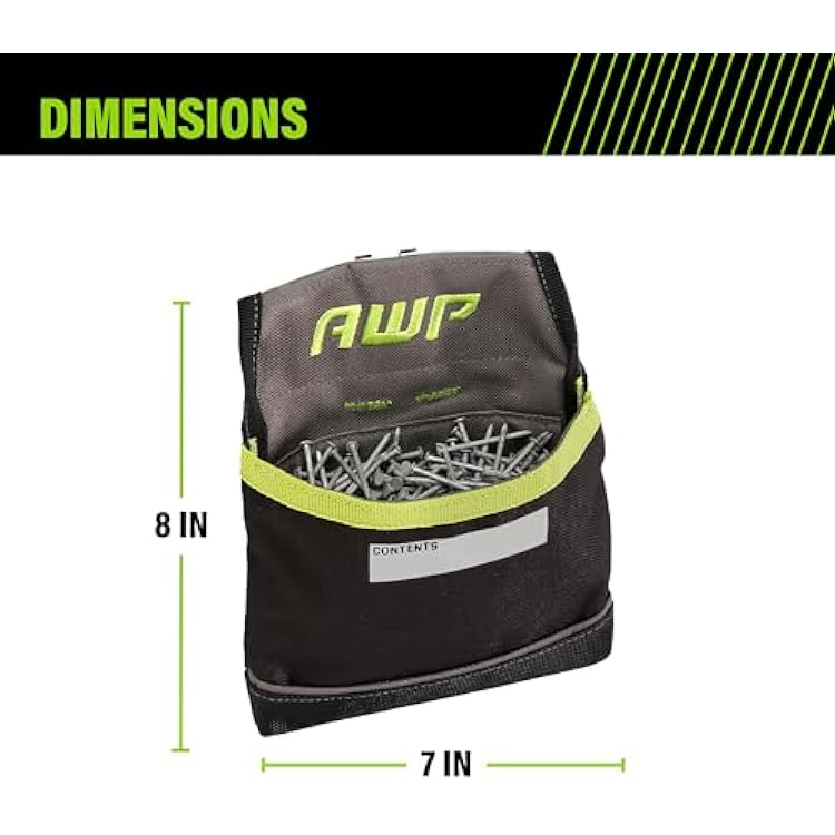 AWP TrapJaw Clip-on Fastener Pouch with Spring-Loaded Technology, Metal Belt Clip and Tunnel Loop, Tool Belt Accessory (6 Pack)
