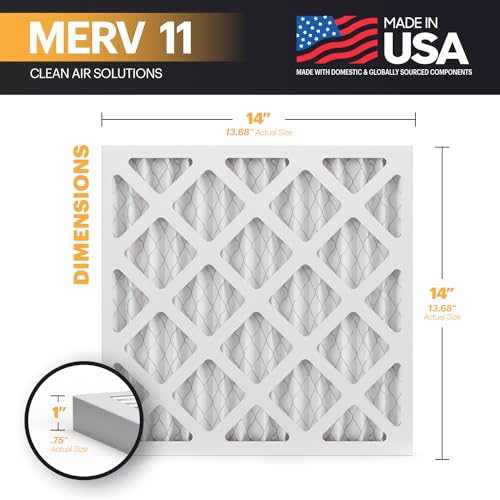 Image of BNX TruFilter 14x14x1 Air Filter MERV 11 (6-Pack) - MADE IN USA - Allergen Defense Electrostatic Pleated Air Conditioner HVAC AC Furnace Filters for Allergies, Dust, Pet, Smoke, Allergy MPR 1200 FPR 7