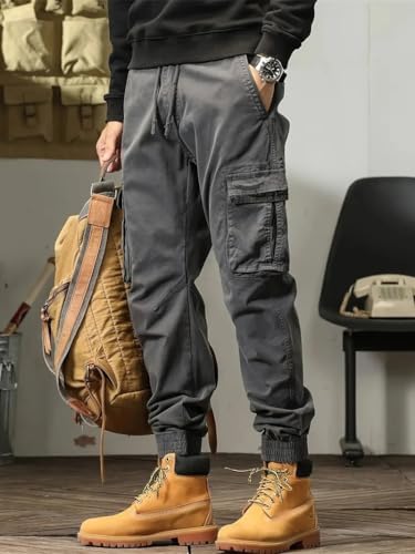 Image of Men's Cotton Cargo Pants Multi-Pocket,Comfortable Work Pants, Durable Trousers & Everyday Wear-CP-031
