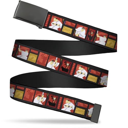 Buckle-Down Samurai Jack Belt, Flip Web Belt Samurai Jack Action and Icons Blocks Reds Black