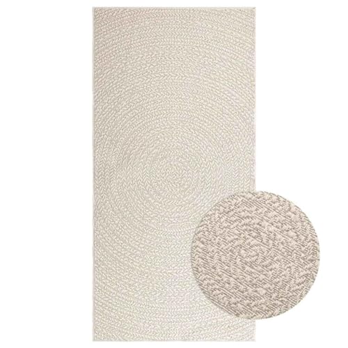 Tonture ZIZUR Alfombra color crema, 100 x 200 cm, aspecto de yute, para interior y exterior, para salón, dormitorio, comedor, resistente a los rayos UV, fácil de limpiar, decoración elegante