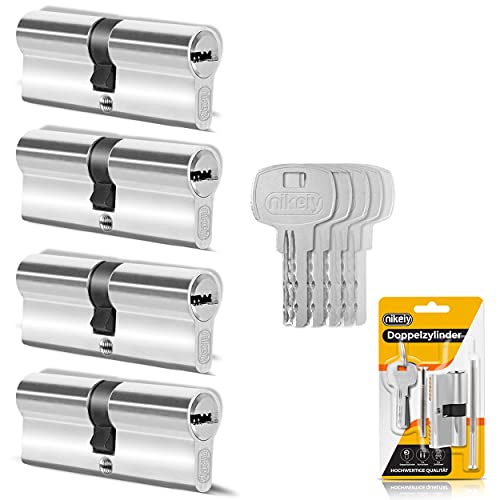 GERCAR Lote de 4 cilindros de cerradura con cierre idéntico - 4 cilindros perfilados 35/35 con 20 llaves - 70 mm - Cilindro doble - Cerradura de puerta con cierre idéntico - Longitud: 70 mm, A: 35 B