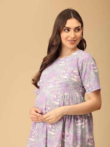Image of The Mom Store Maternity and Nursing Dress | Pre and Post Pregnancy Dress for Womens | Zipper /Button Opening | Causal Wear | Trendy Stylish Causal Dresses for New Moms