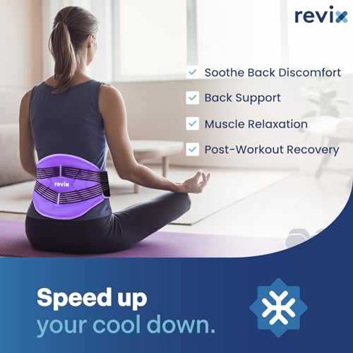 Image of REVIX Reusable Lower Back Ice Pack Wrap with Compression Straps, Adjustable Gel Ice Pack for Back, Lumbar, Sciatic Nerve, Post-Workout Recovery, Soft Plush Lining, Purple