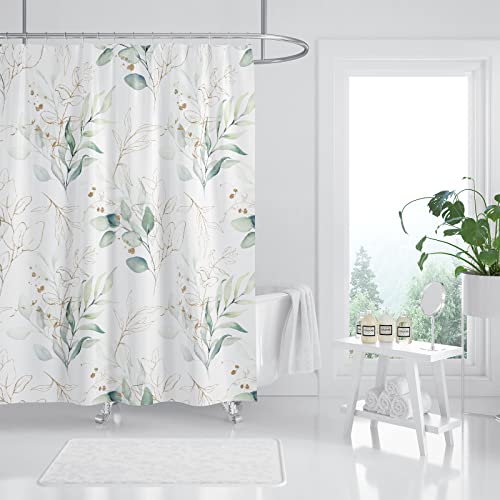 BANLMEYD Shower Curtain Mould Proof Resistant Waterproof Green Leaf Bathroom Curtains with 12 hooks Quick-Drying Weighted 180x180cm (71x71Inch) Polyester Shower Curtains for Bathroom Wet Room Tub - Image 2