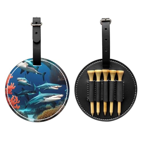 Submarine Shark Coral Black Printed Golf tee Storage Bag - Portable Design, Easy to Organize tee