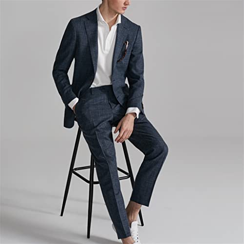 Linen Men's Suit Set Business Casual Slim Men Suits Wedding Groom Formal Dress Spring2