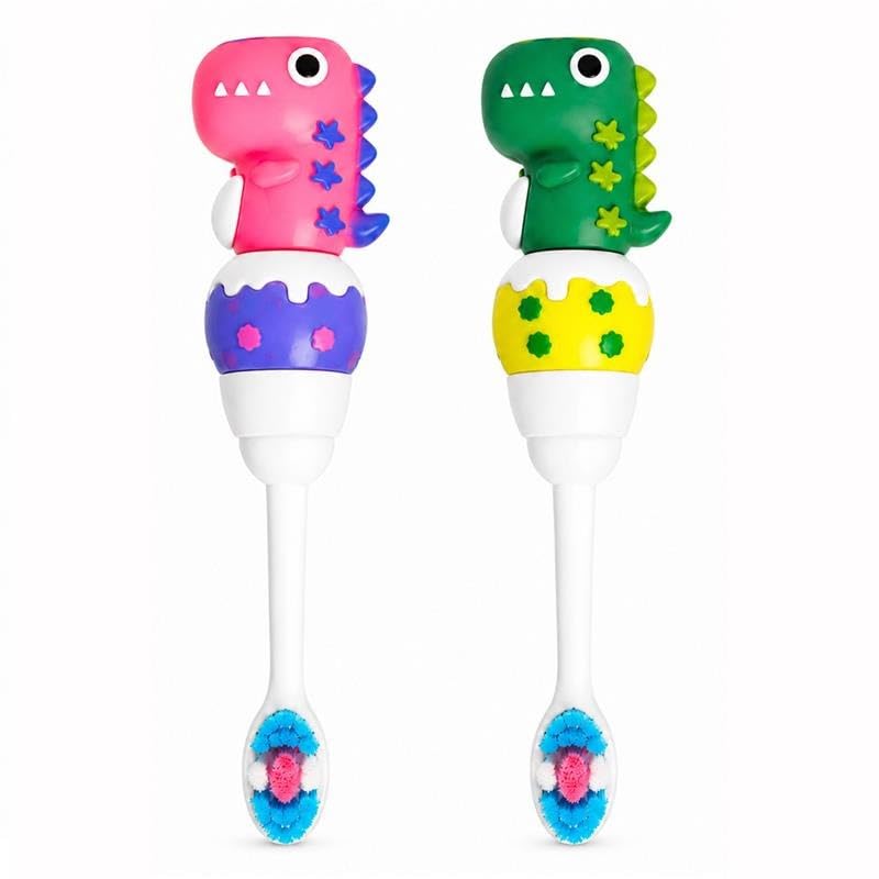 BabyGo Dino Toothbrush for Babies, Infants & Toddlers 6–36 Months | Extra Soft Bristles for Milk Teeth & Gentle Gum Cleaning | Dinosaur Training Toothbrush for Kids | Set of 2 | Multicolour-picture-16