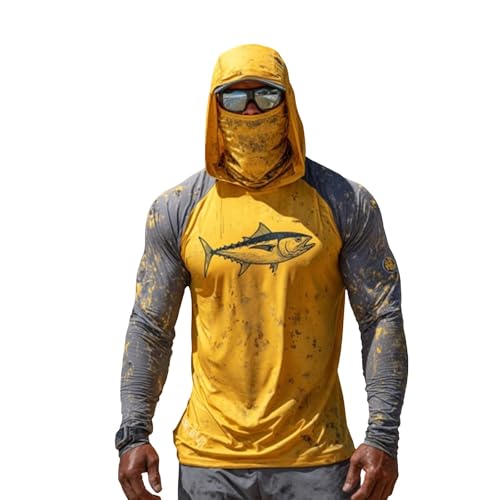 Chemise de pêche manches longues homme motif drapeau américain avec masque intégré
