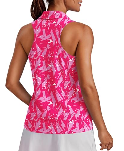 Image of PINSPARK Womens Golf Shirt UPF 50+ Sleeveless Collared Shirts Quick Dry Tennis Polo V-Neck Racerback Athletic Workout Tank