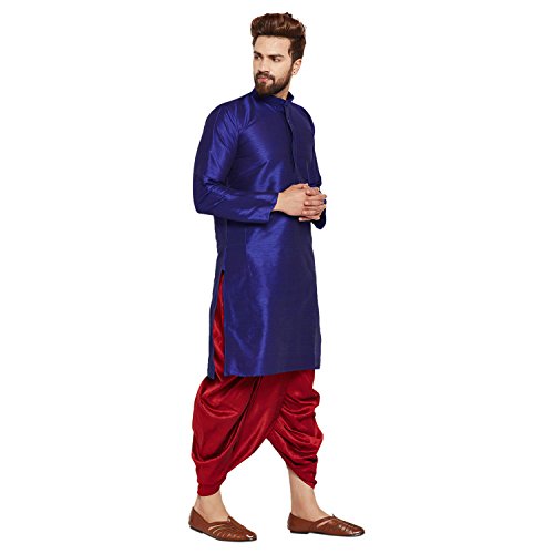 Image of SOJANYA (Since 1958 Men's Off-White and Gold Dupion Silk Dhoti Kurta Set