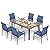 SUNSHINE VALLEY 7 Piece Outdoor Dining Set, Rectangular Wood-Like Table with Umbrella Hole, Patio Dining Set for Outdoor Kitchen Lawn Garden,Backyard,Deck