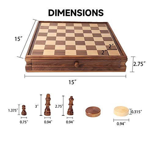 Juego de Mesa GSE 15" Ajedrez y Damas con Cajón miniatura 5