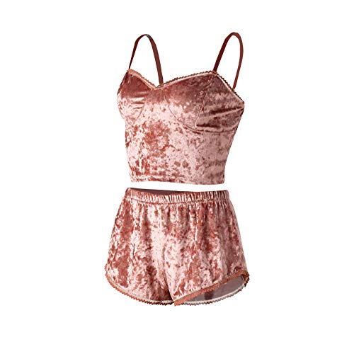 Image of RUEWEY Women Sexy Strappy Babydoll Lingerie Satin Pajama Set Camisole with Shorts 2 Piece Sleepwear