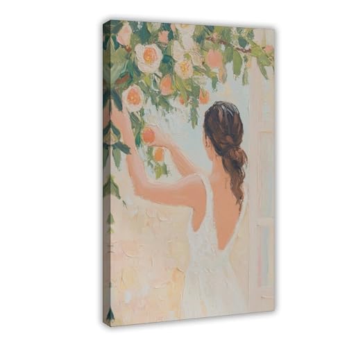 Peinture femme romantique roses | Sublimez vos murs vides avec cette toile vintage