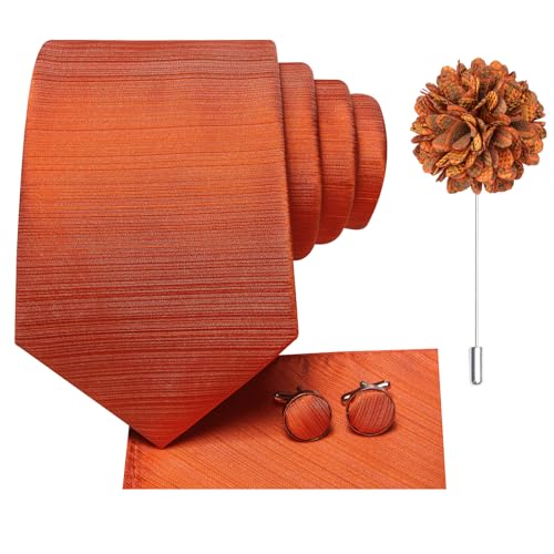 Image of Hi-Tie Men Silk Ties Set with Flower Lapel Pin Necktie Pocket Square Cufflinks for Tuxedo Wedding Business