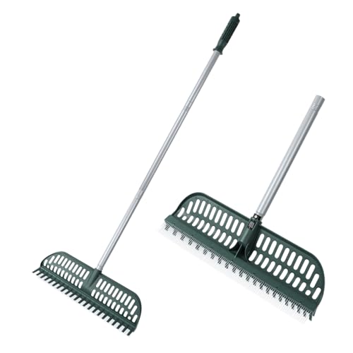 KMSUPERB Artificial Turf Rake 47 to 63 Adjustable Long Handle with 18 Wide Head Turf Rake for Artificial Grass Carpet Lawn Sweeper Pet Hair & Debris Remover