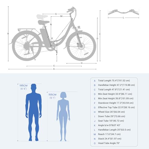Touroll B1 Electric Bike for Adults, 26'' City Urban E-Bike, 36V 15.6Ah Removable Battery, 90Km Range, Dual Disk Brake, 7 Speed Adjustable handlebars Electric Bicycle - Image 8