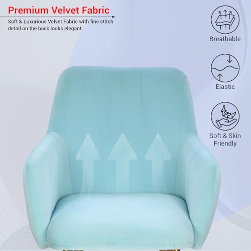 Image of Taboo Velvet Dining Chair Set of 2 | Upholstered Accent Arm Chairs | Soft Cushioned Seat with Backrest | Modern Velvet Fabric Chairs with Metal Legs | Living Room, Bedroom, Cafe & Restaurant | SkyBlue