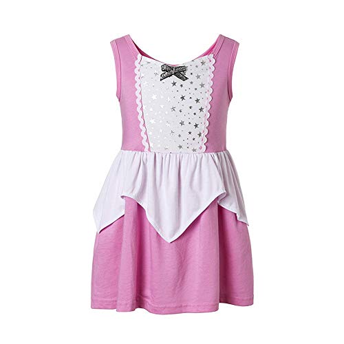 Girls Princess Dress up Aurora Costume Sleeping Beauty Princess Aurora Costume Sleeping Girl Dress (Pink, 6-7T)