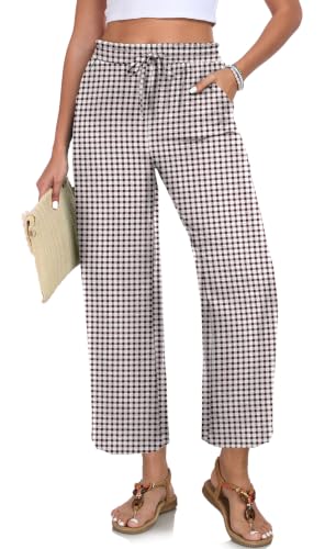 Image of EDUWU Women Casual Pants Loose High Waist Cropped Palazzo Beach Pants Summer Outfits 2026 Trendy