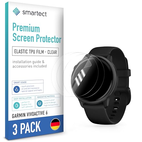 smartect TPU Schutzfolie [3 Stück, Klar] kompatibel mit Garmin Vivoactive 6, Bedeckt das ganze Display, Bildschirmschutz Blasenfrei, Displayschutzfolie Anti Fingerabdruck